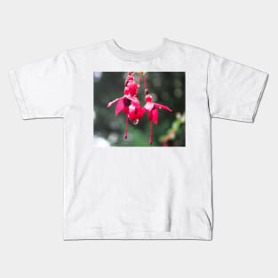 Beautiful pink and purple flowers on a rainy day Kids T-Shirt